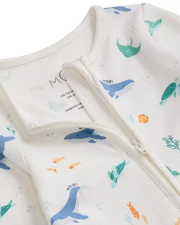 Детский комбинезон для мальчиков с принтом Whale Two Way Zip Up Sleepsuit Footie Mori, Whale Print — фото 2
