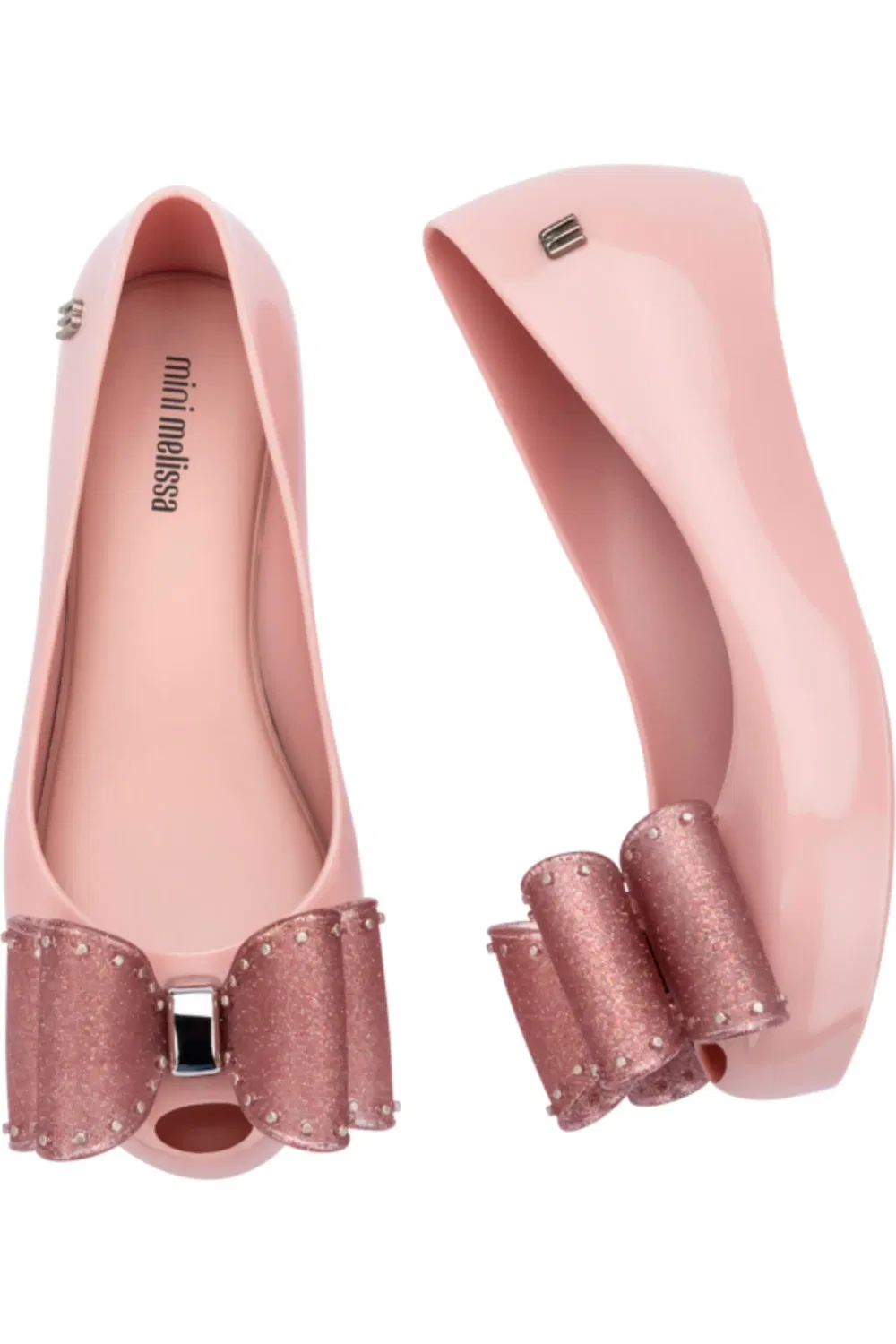 Детские туфли балетки с бантом Classic Flat Mini Melissa, Light Pink/Glitter — фото 4