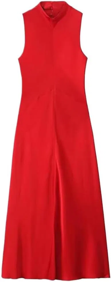 Женское сатиновое платье миди A-silhouette Generic, Red