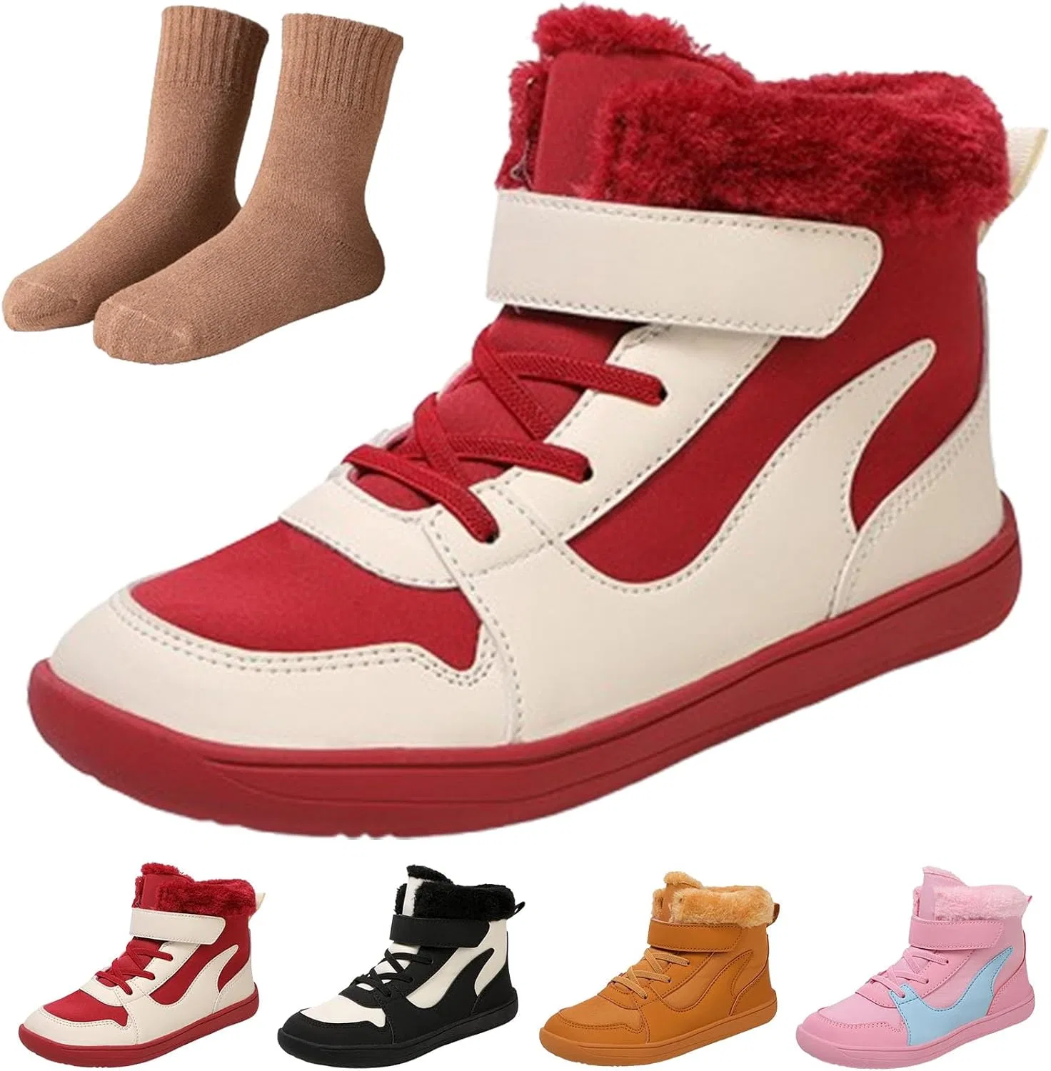 Детские зимние ботинки для девочек водонепроницаемые с принтом Hike Kids Winter Footwear Barefoot Snow Boots, Red