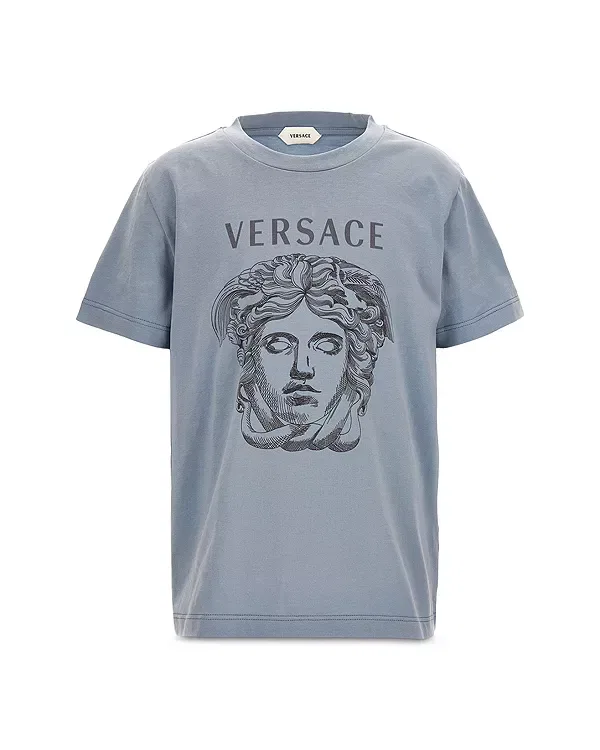 Детская футболка для девочек с принтом Medusa Jersey Tee Versace, Powder Blue+Light Grey