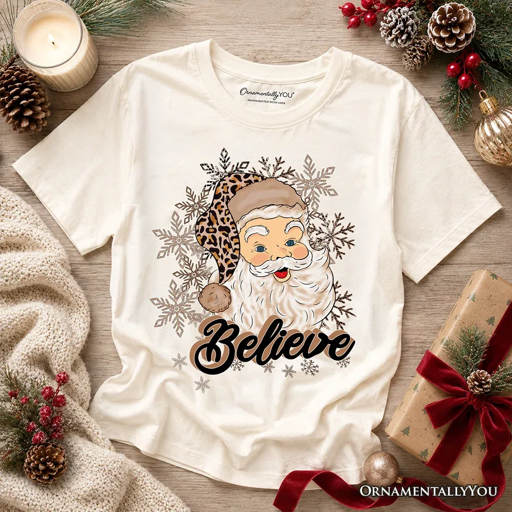 Детская футболка с принтом Believe Santa Cheetah Leopard OrnamentallyYou, Natural
