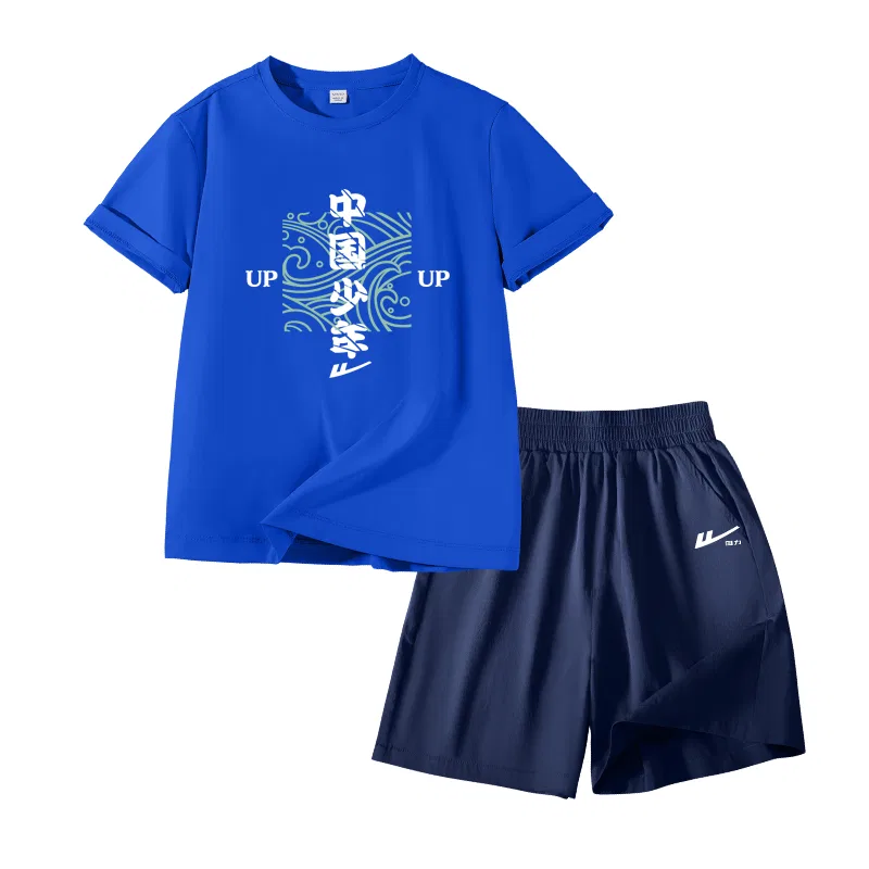 Детский спортивный комплект с круглым вырезом с принтом Royal Blue/H Wave China Youth-Navy Blue/H Silicone Huili White K WARRIOR