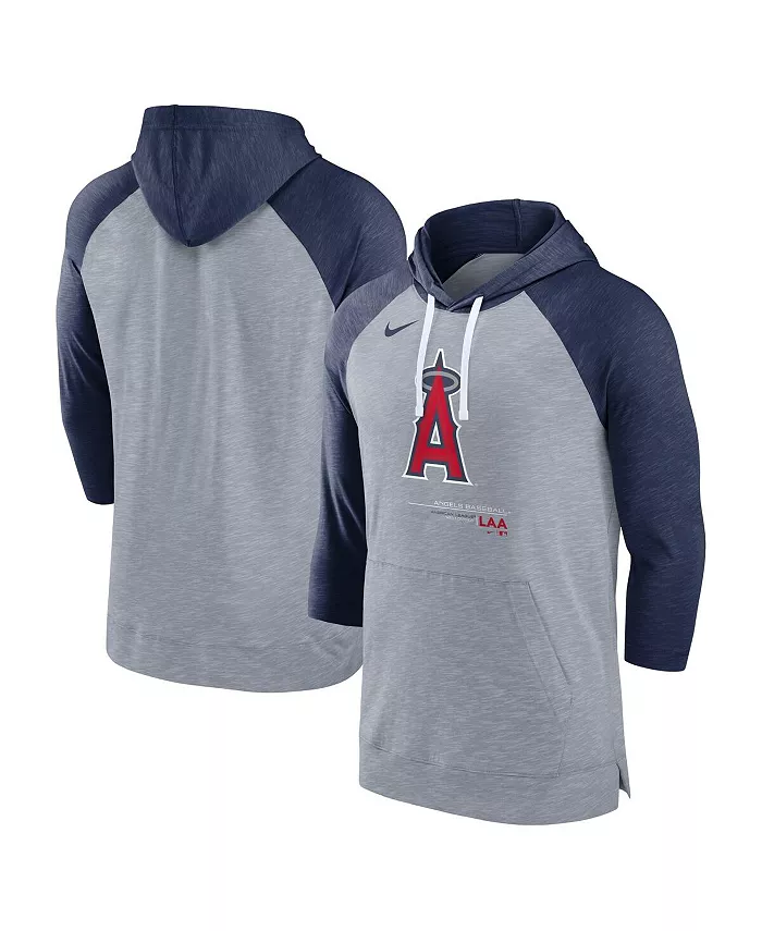 

Мужская бейсбольная худи с регланными рукавами 3/4 Los Angeles Angels в цвете heather gray/heather navy Nike