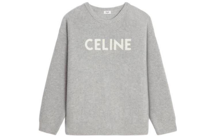 

Свободный свитер из шерсти в рубчик CELINE, светло-серый