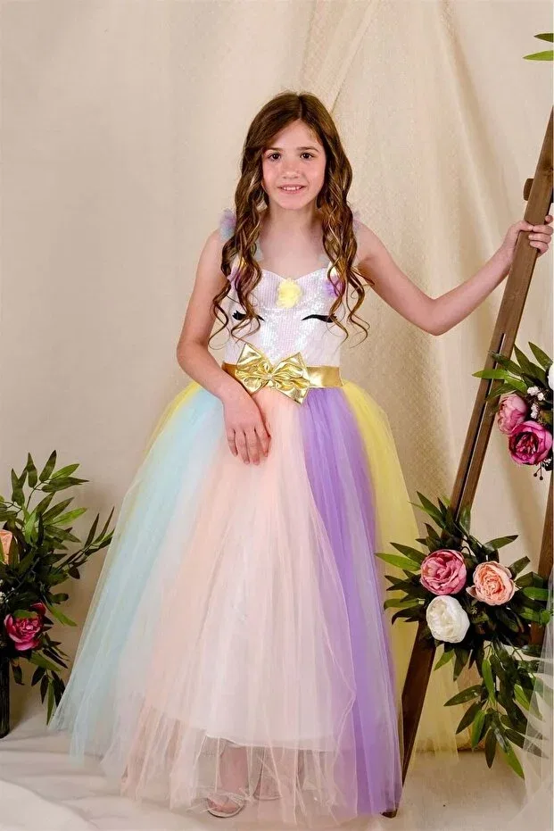 Детское платье для девочек с принтом Long Unicorn Hoop Buse&Eylül Bebe, Multicolor