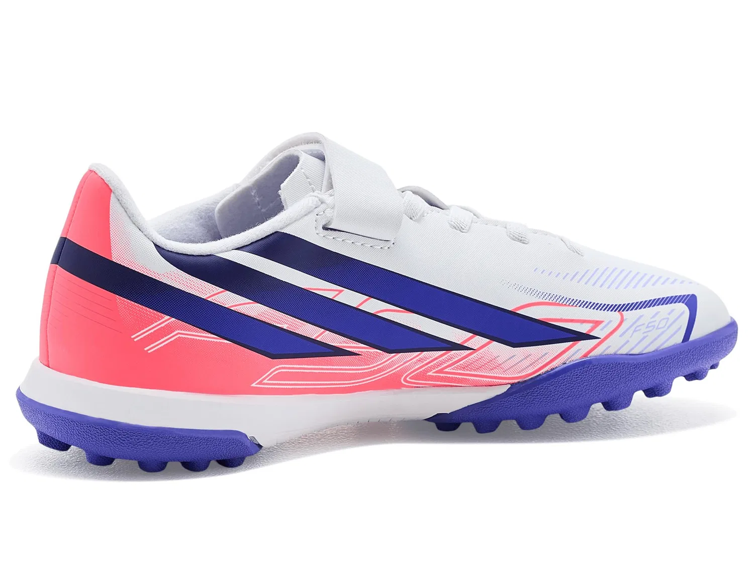 Бутсы F50 Hyperfast Club Hook & Loop Turf (для маленьких и больших детей) Adidas Kids, White/Solar Purple/Solar Turbo — фото 4
