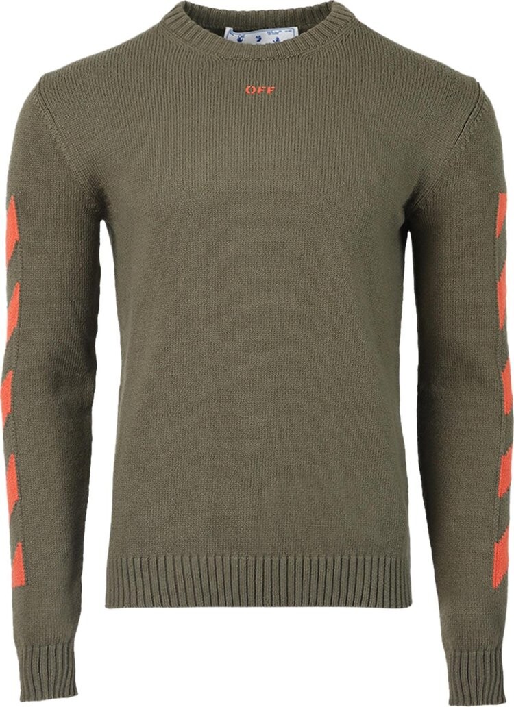 Толстовка Off-White Diag Arrow Knit Crewneck 'Army Green/Orange', зеленый — фото 2