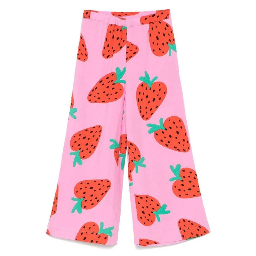 Штаны с принтом клубники, модель Graphic Print Wide Pants Stella McCartney, Rosa/Multicolor