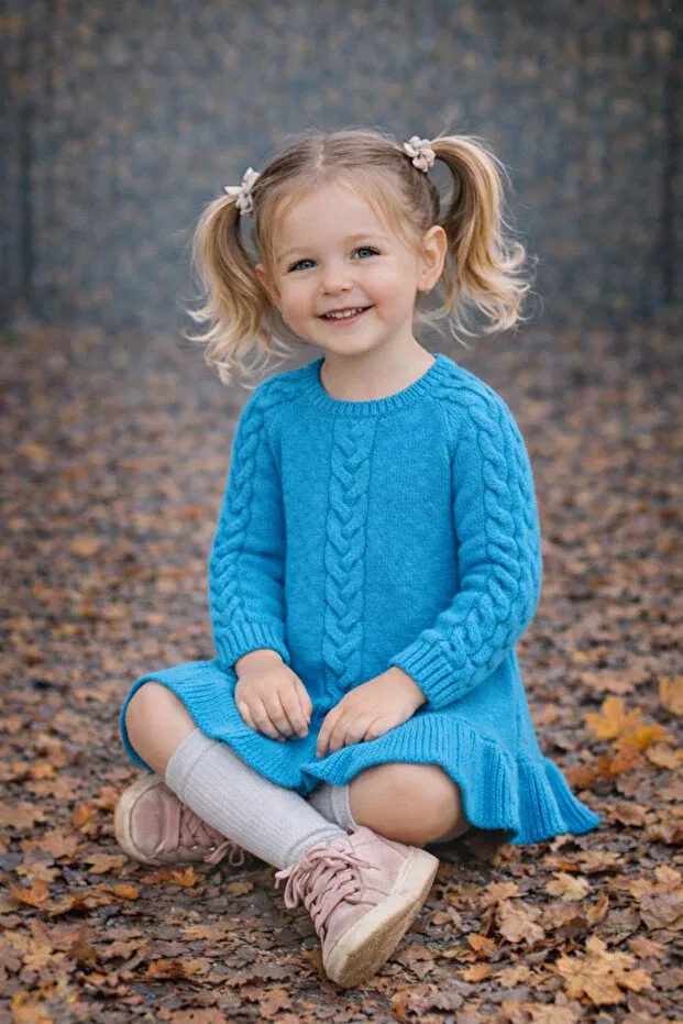Детское платье для девочек с длинным рукавом Kidsev, Turquoise — фото 3