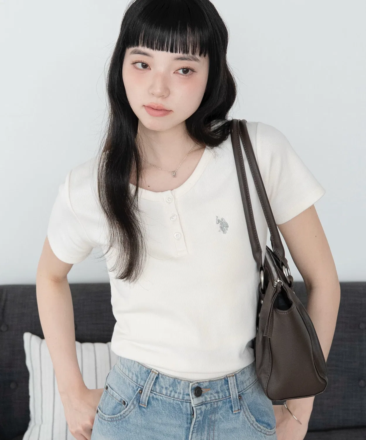 Женская футболка с длинным рукавом модель U.S. POLO ASSN., Ivory