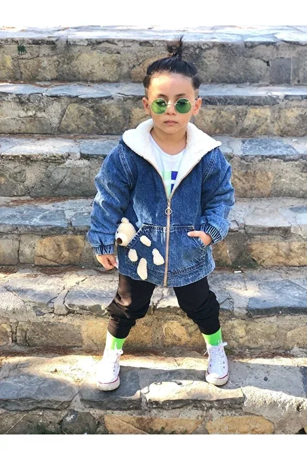 Детское пальто для девочек с капюшоном Teddy bear jeans coat Minigimin Dolabı, Hakdshfi7294949 — фото 3