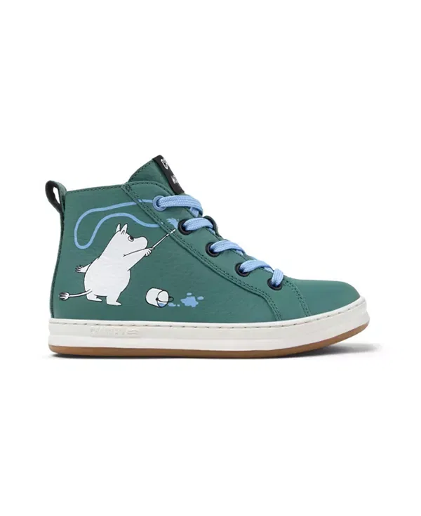 Детские кроссовки для девочек с принтом Runner Four Mismatched Leather Sneakers by Moomin Camper, зеленый — фото 2