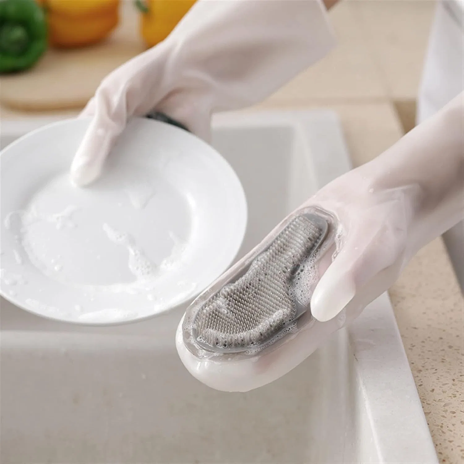 Перчатки для уборки Silicone Cleaning Gloves, BgnEhRfL, Белый — фото 4