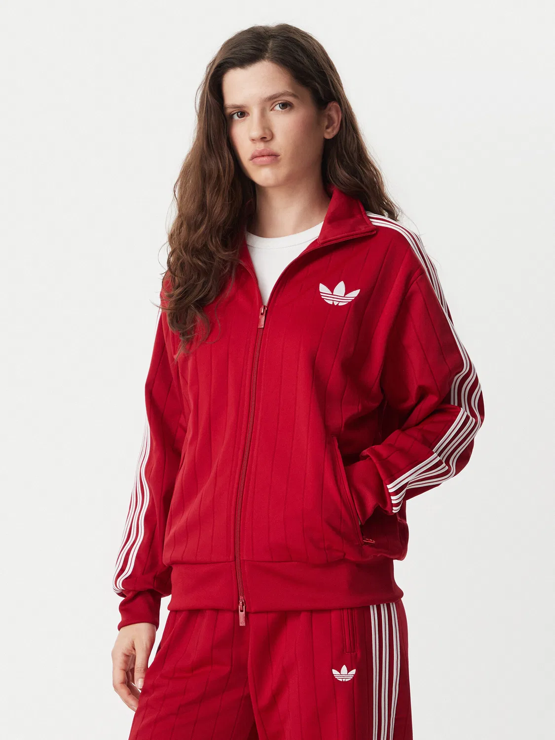 Женская толстовка стандартного кроя Pinstripe Firebrid Loose Tracktop Adidas, красный