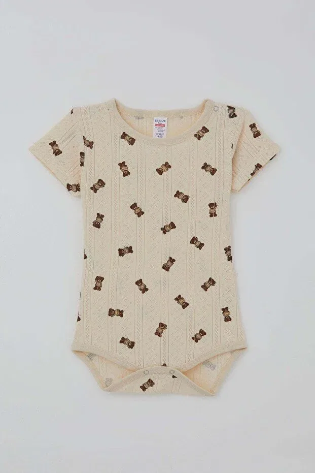 Детское боди для мальчиков с коротким рукавом, с рисунком медвежонка, Breeze, Nude Color