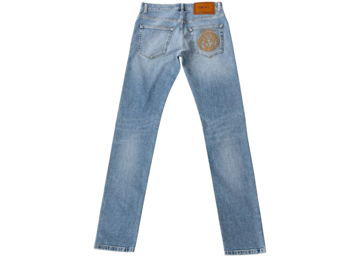 Мужские джинсы прямого кроя с вышитым логотипом Versace, Washed Light Blue — фото 2