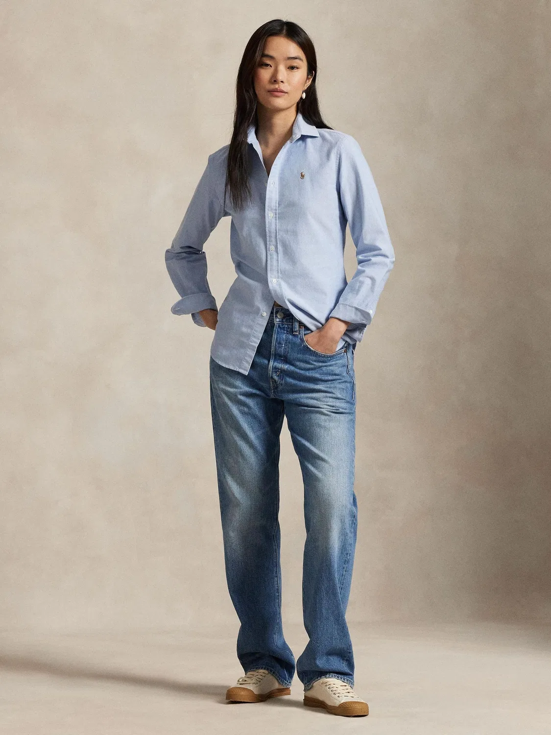 Рубашка Slim Fit, оксфордская Polo Ralph Lauren, синяя — фото 2