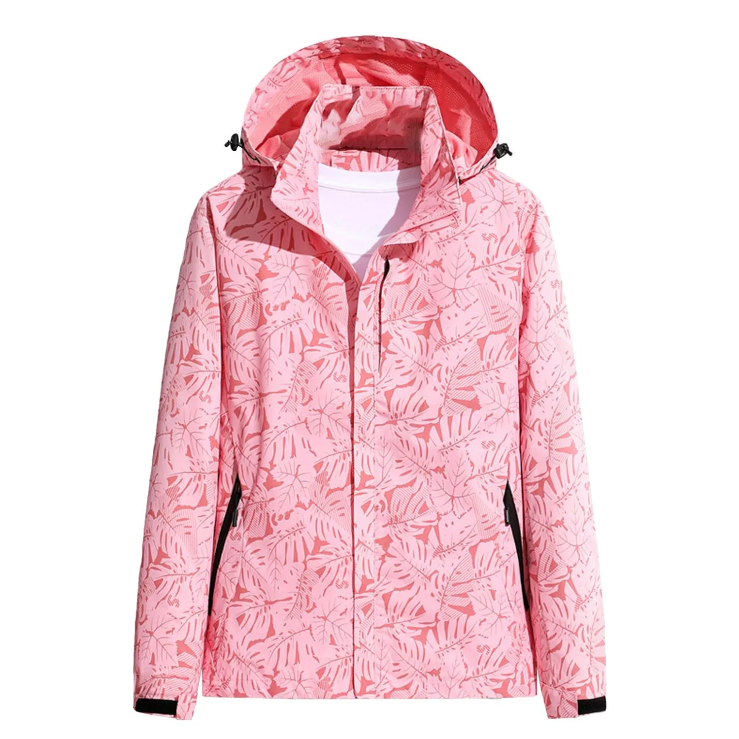 Женский длинный дождевик с капюшоном и поясом, Pink
