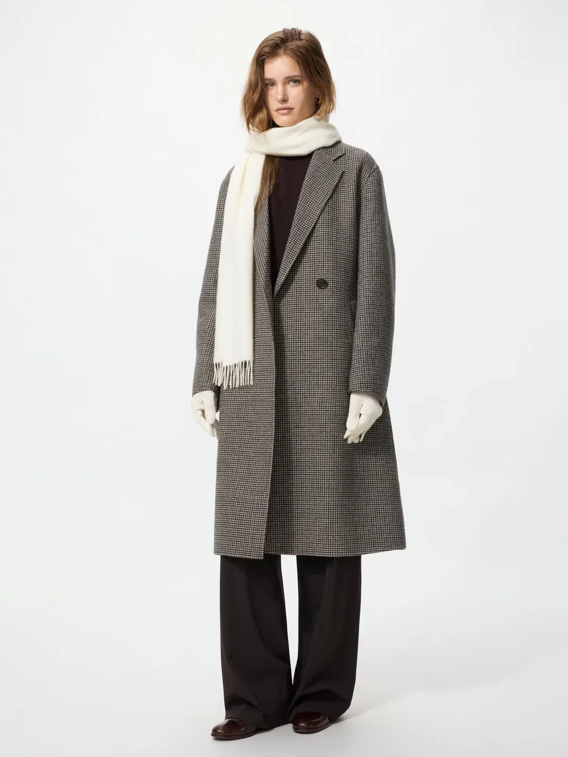 Пальто Uniqlo, свободное длинное двустороннее, коричневый — фото 2