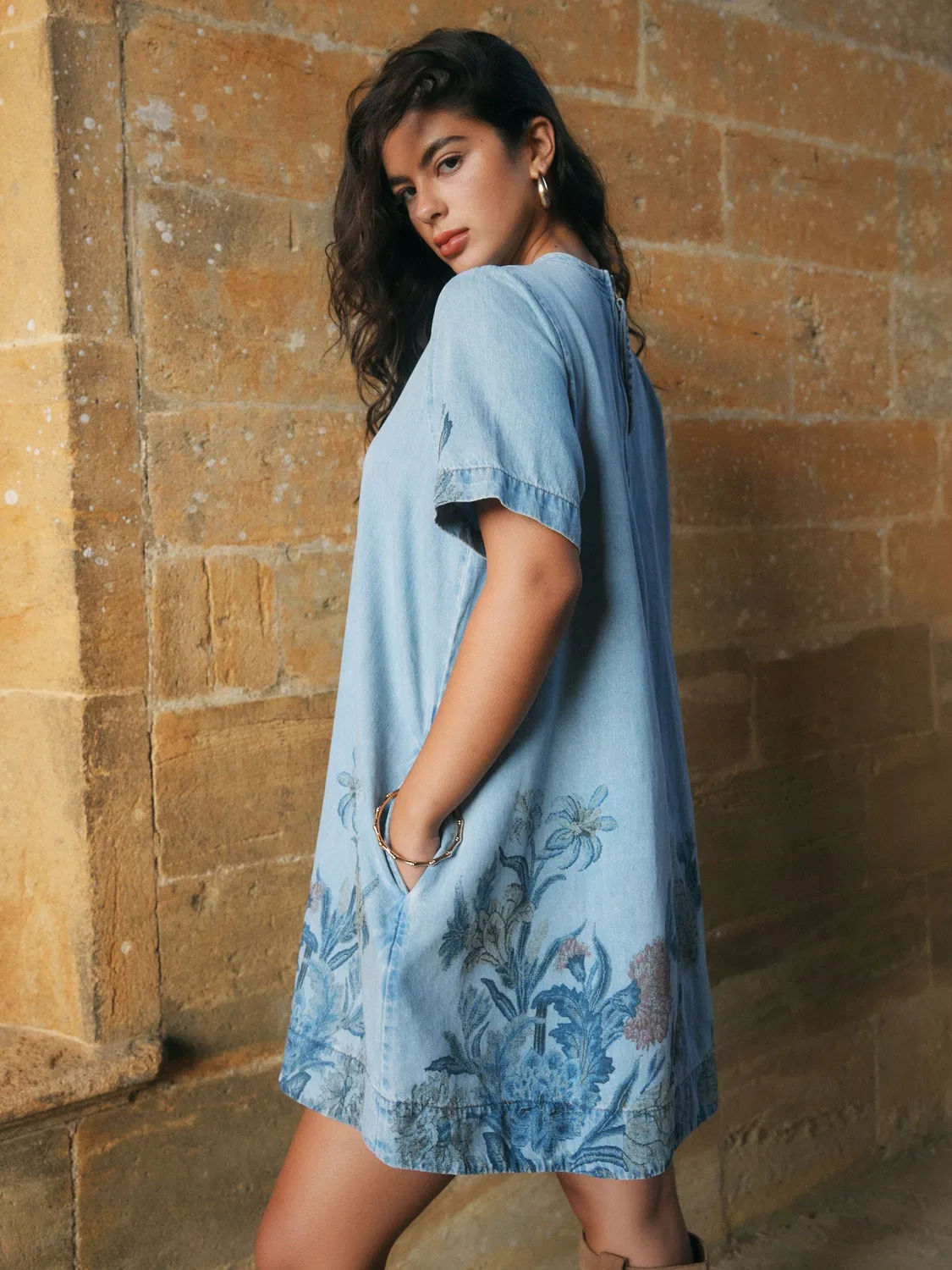Платье-футболка джинсовое Next, цвет Mid Blue Floral — фото 4