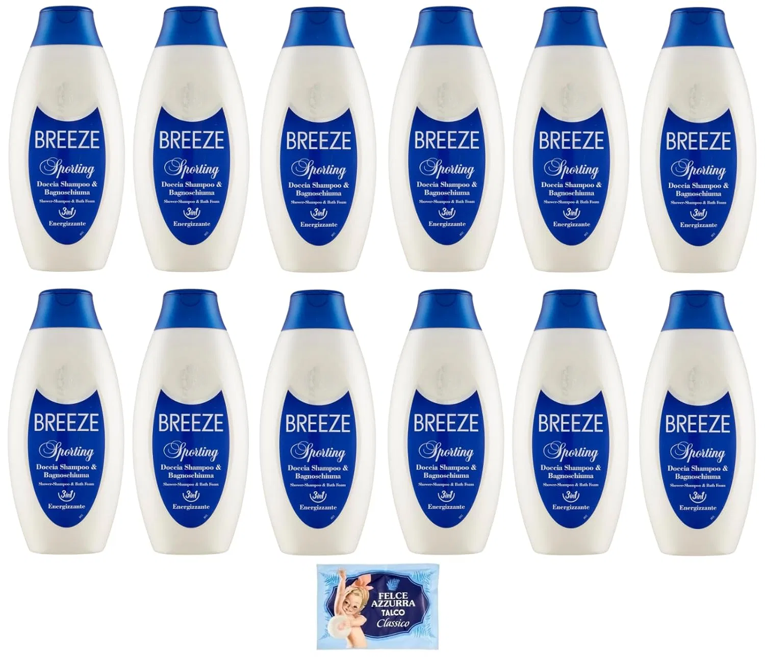 Гель для душа и шампунь Breeze Sporting, 400 мл + тальк 100 г, набор 12 шт, Felce Azzurra, Citrus Fragrance
