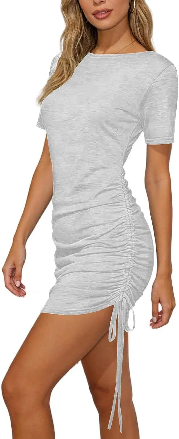 Женское мини-платье с завязками, Bodycon, Short Sleeve, Gray — фото 4