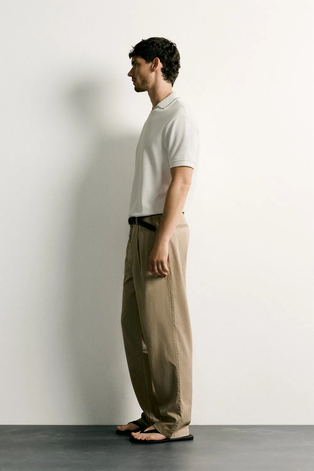 Контрастная рубашка-поло стандартного кроя ZARA, Oyster-white — фото 4