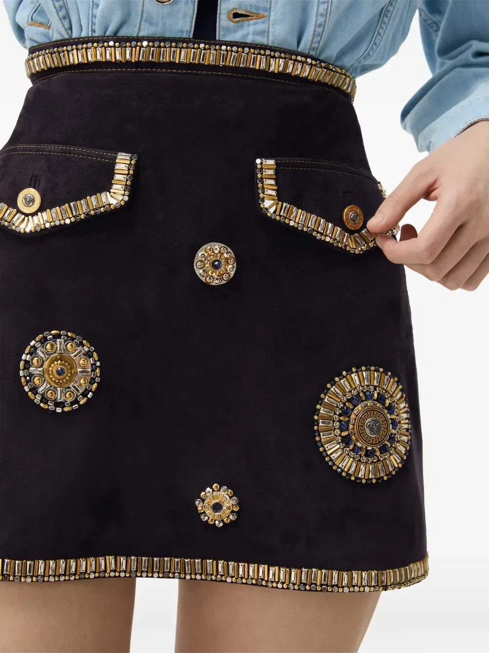 Мини-юбка с вышивкой Versace, черный — фото 4