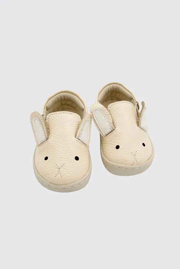 Детские пинетки для новорожденных с текстурой Genuine leather first step shoes cream rabbit themed Beybium, Nude Color — фото 2