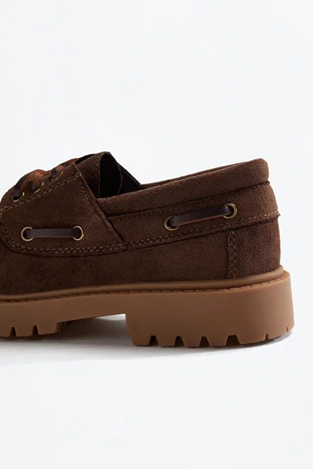 Детские туфли для девочек на шнуровке Track-Soled boat shoes Lefties, Brown — фото 4