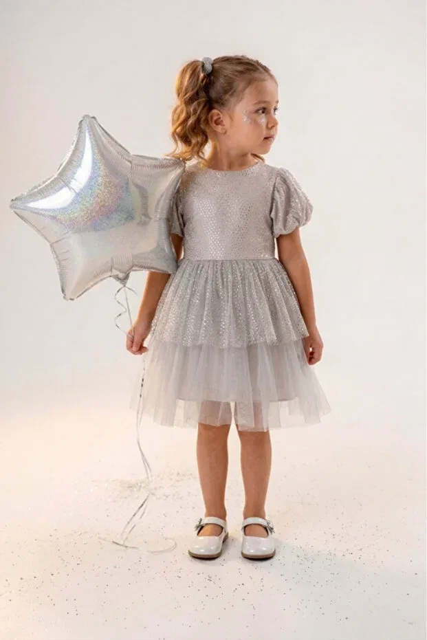 Детское платье для девочек из тюля баллон рукав Eray Kids, Gray — фото 4