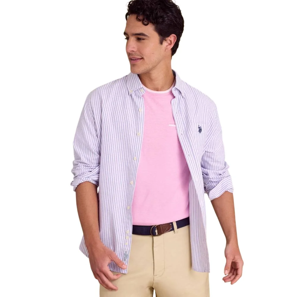 Мужская рубашка U.S. Polo Assn. Long Sleeve Double Stripe Oxford, розовый/голубой