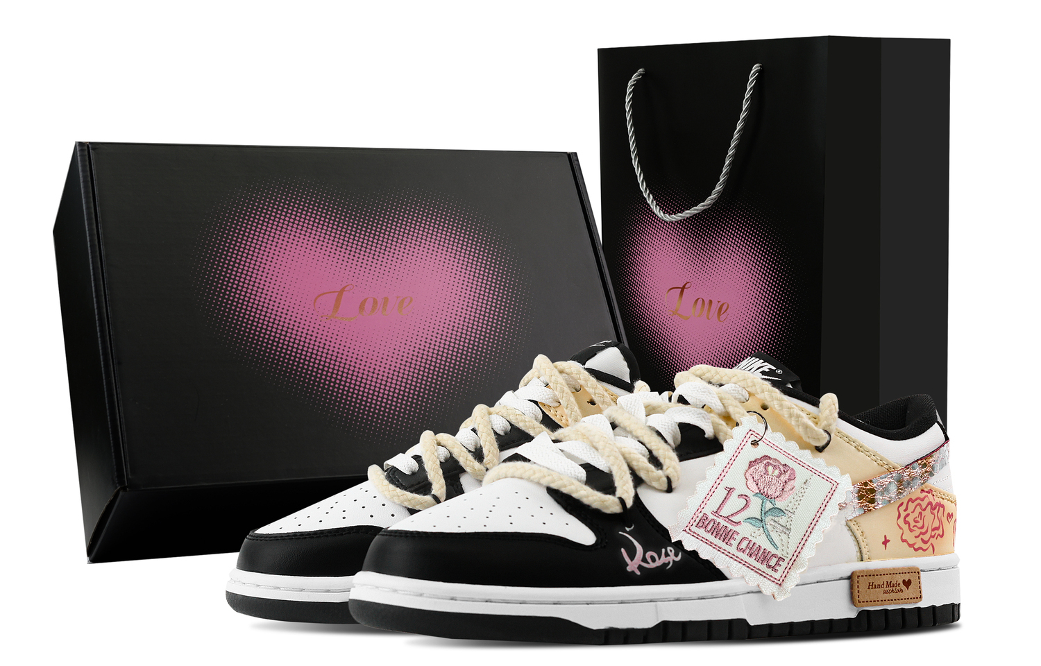 

Nike Данк Мультиколор Роуз Харт Бокс нескользящие устойчивые к истиранию низкие скейтборд кроссовки унисекс черно-желтые, цвет Black Yellow