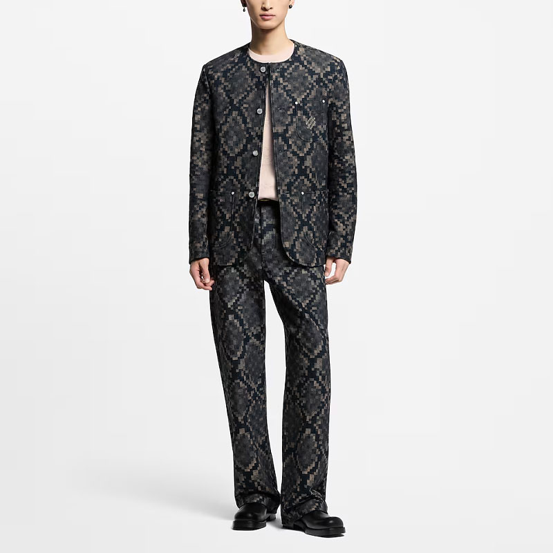 LOUIS VUITTON Графическая джинсовая куртка без воротника, Indigo — фото 3