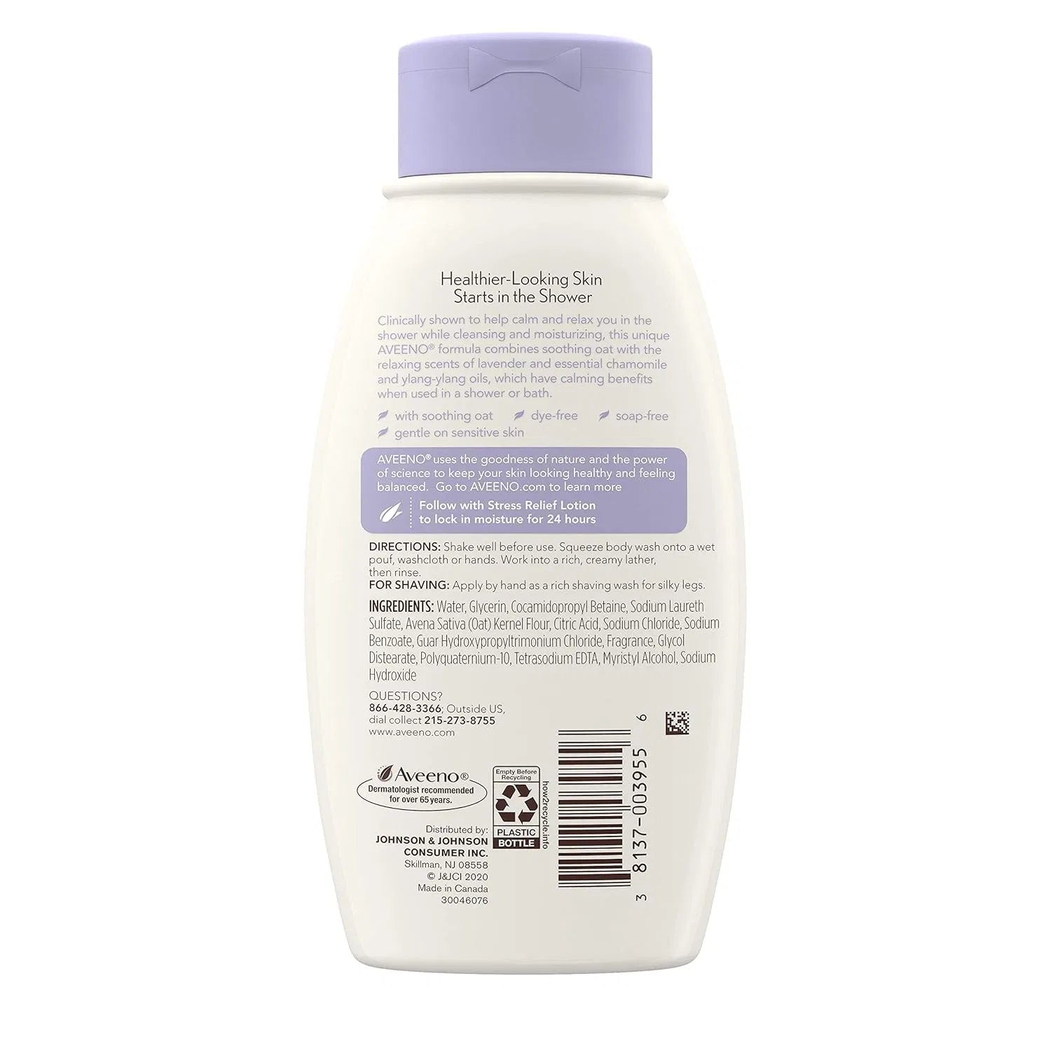 Гель для душа Aveeno Stress Relief Body Wash, успокаивающий овес, лаванда, ромашка и иланг-иланг, 12 fl. oz, набор из 3 шт — фото 4