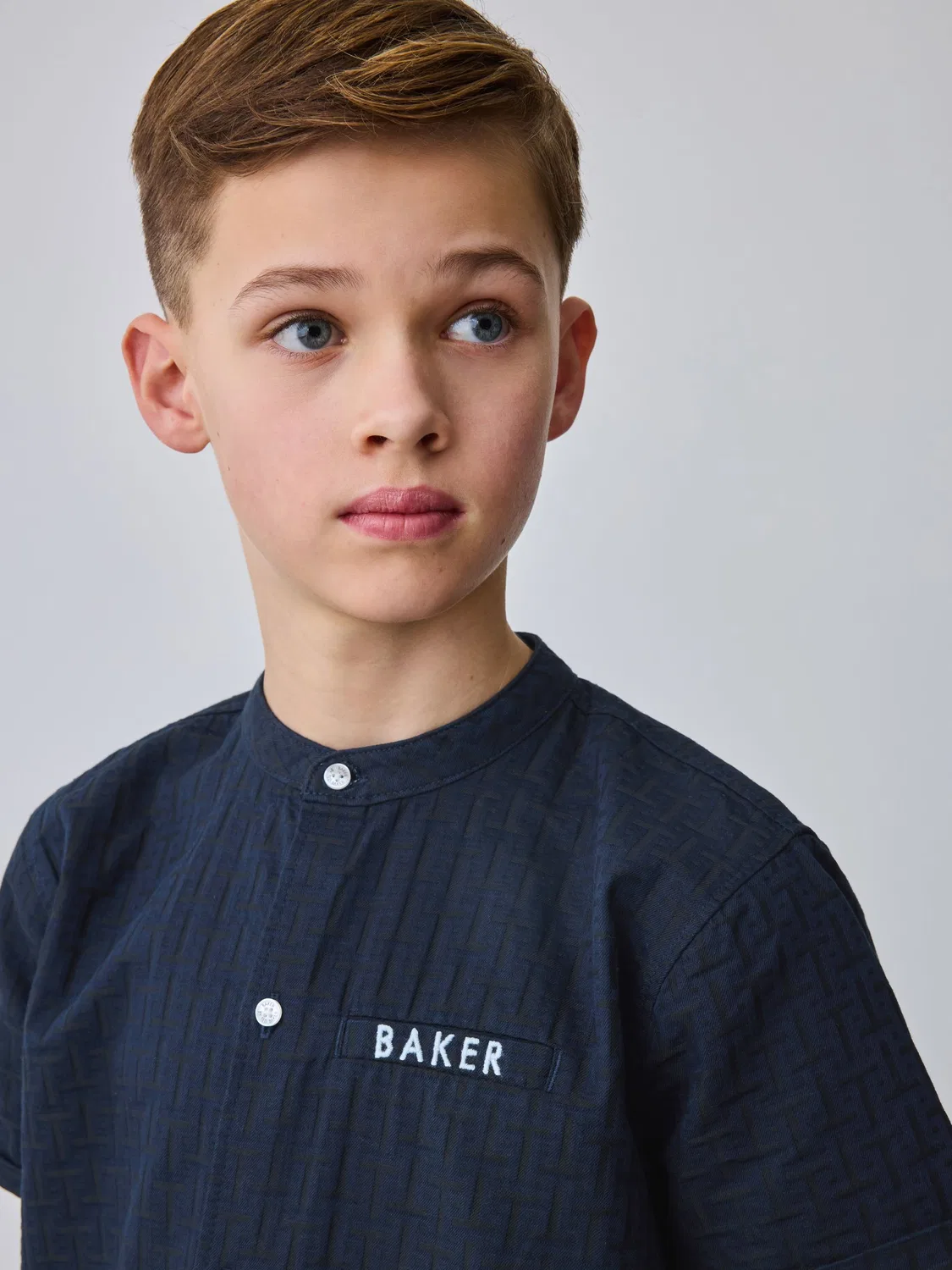 Рубашка с дедовским воротником Baker by Ted Baker, темно-синий