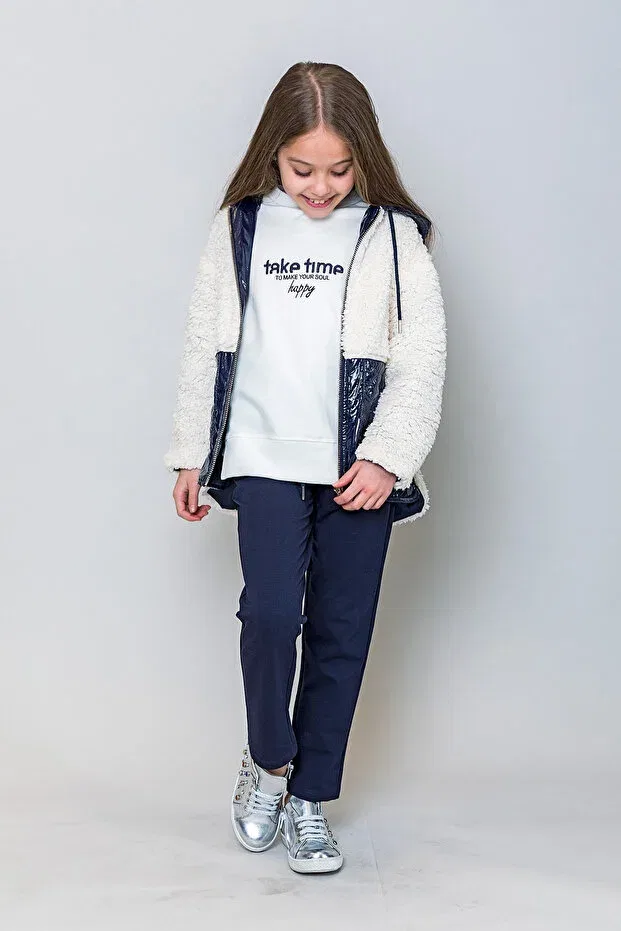 Детское пальто для девочек стеганое с капюшоном Incity, Navy Blue — фото 2