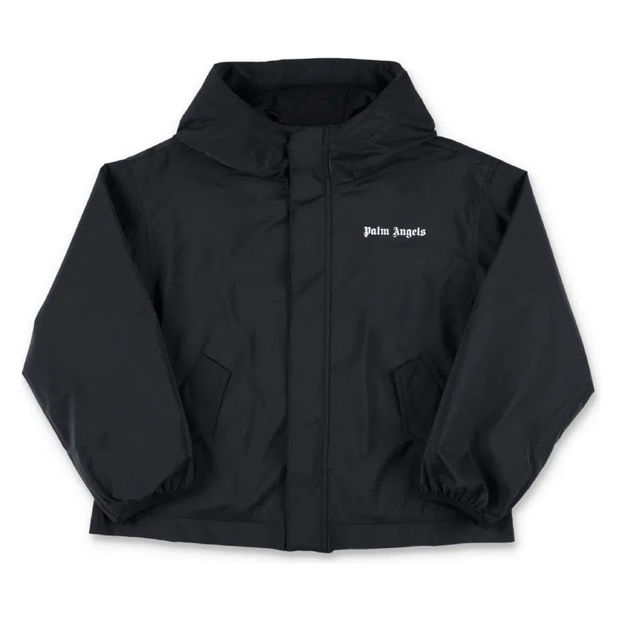 Ветровка с капюшоном и логотипом Kids Logo Hooded Windbreaker Palm Angels, Black White