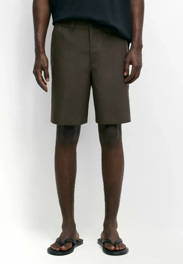 Шорты льняные Straight Massimo Dutti, dark green, темно-зеленый