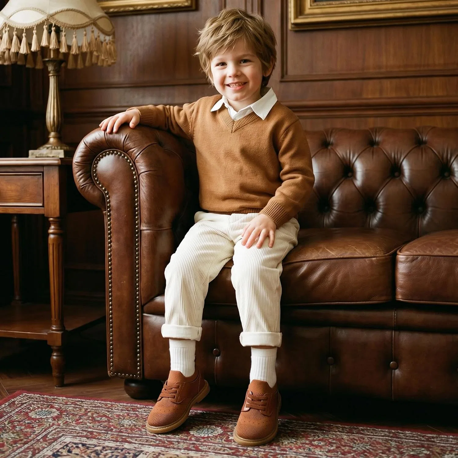 Детские туфли-оксфорды для мальчиков с широким носком STQ KIDS, Brown — фото 2