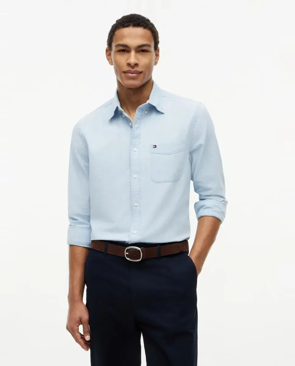 Мужская рубашка из шамбре с длинным рукавом Tommy Hilfiger, Azul Celeste