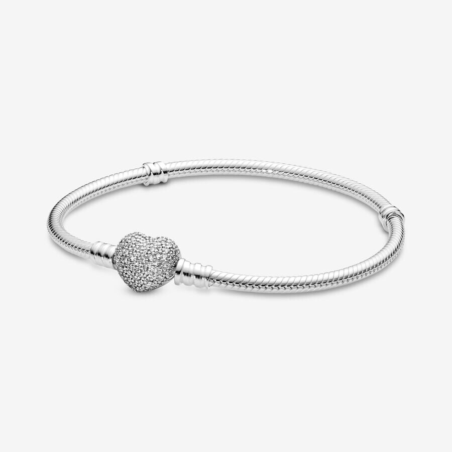 

Браслет Pandora Moments Sparkling Heart Clasp Snake Chain, серебро