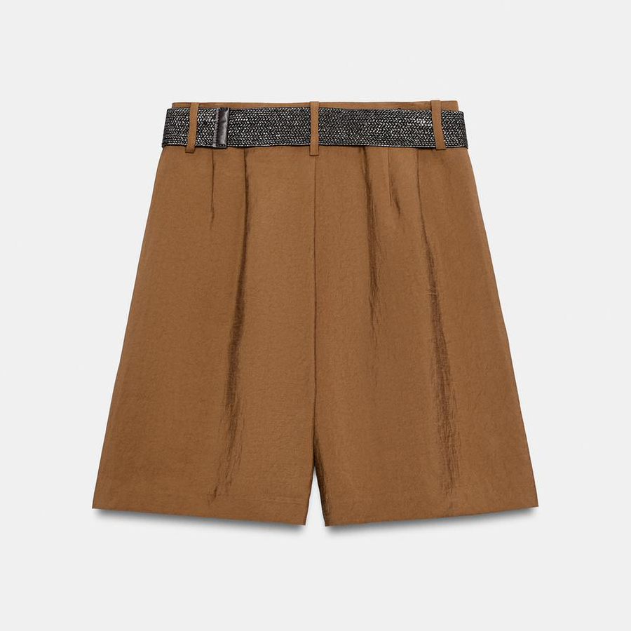 Шорты Zara Darted Bermuda With Belt, светло-коричневый — фото 2