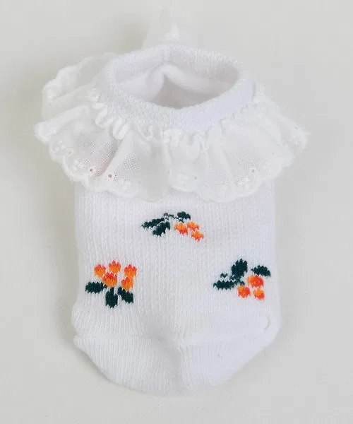 Детские носки-следки с кружевом и принтом ягод, модель Berry Lace, moimoln, Ivory — фото 3