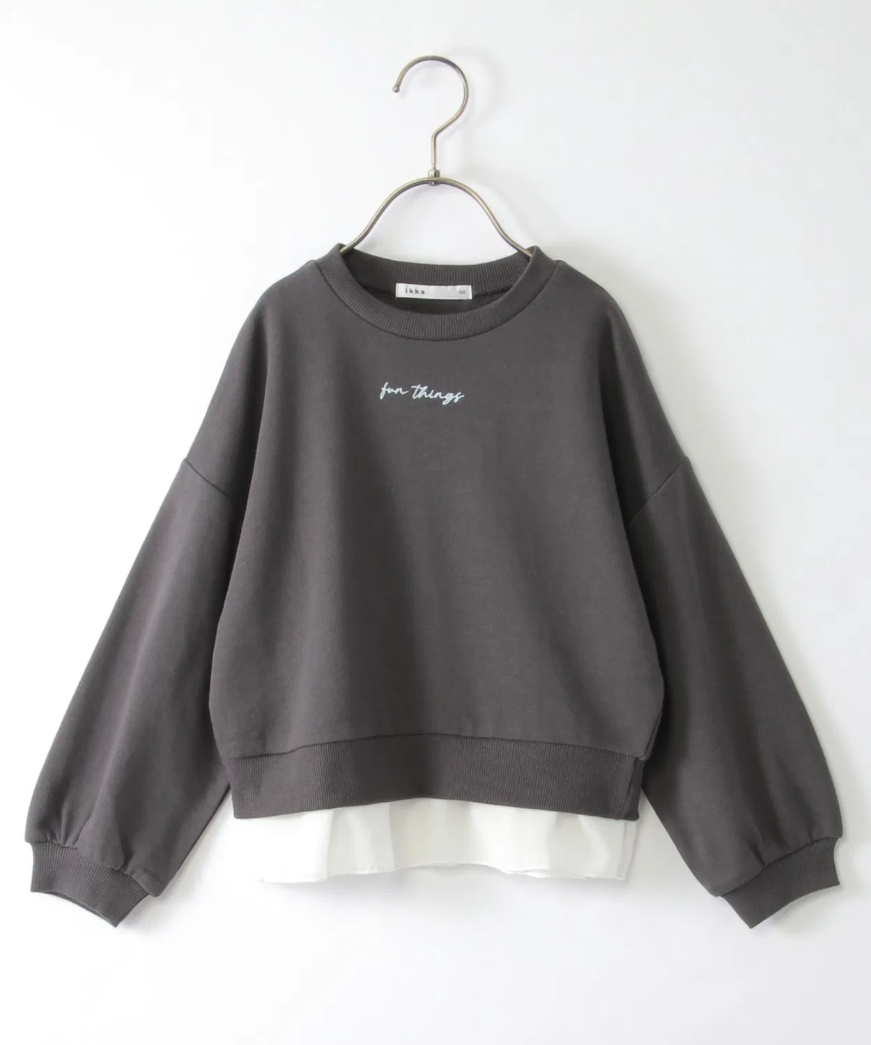 Детский свитшот с длинным рукавом модель 裾シフォンレイヤード裏毛プルオーバー, ikka, Dark Gray