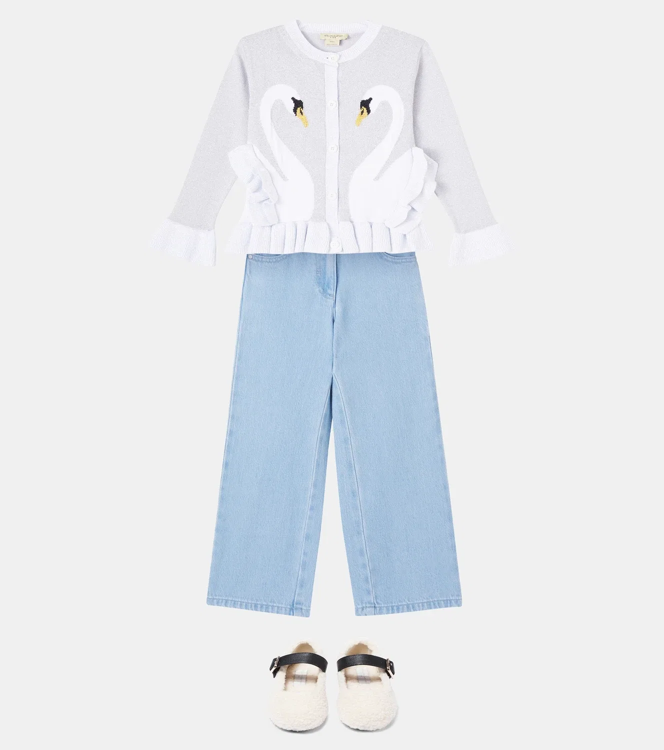Жаккардовый кардиган с оборками Stella Mccartney Kids, серый — фото 2