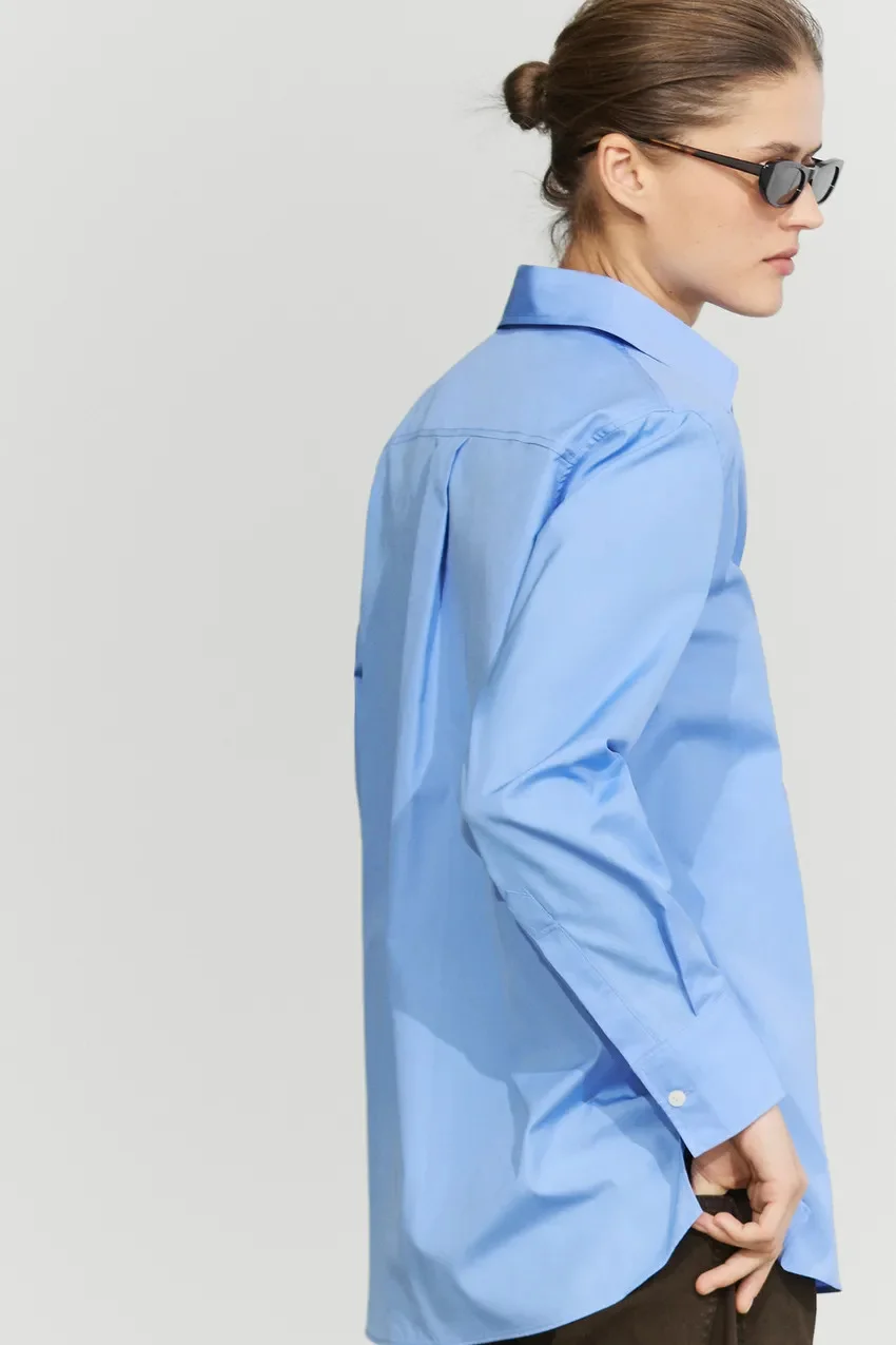 Блуза Massimo Dutti с воротником и глубоким вырезом, индиго — фото 3