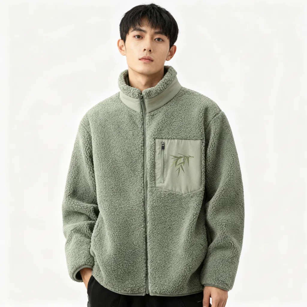 Детская куртка двусторонняя флисовая MINISO, Navy Blue (with Hanging Bamboo Green Chest Logo) — фото 4
