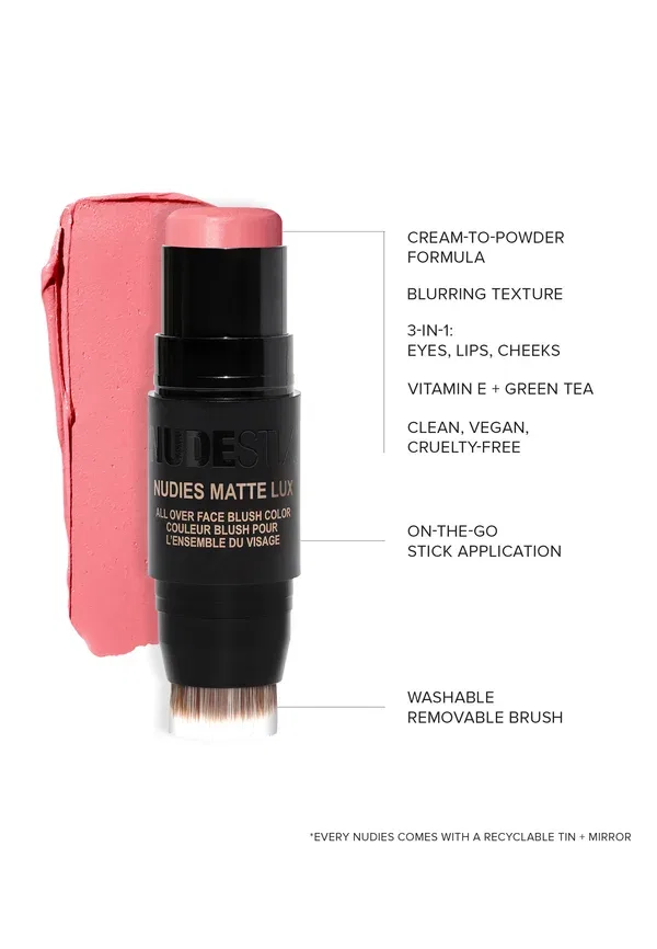 Румяна матовые Nudies all over face matte lux blush Nudestix rosy posy 7 г, цвет rosy posy — фото 4